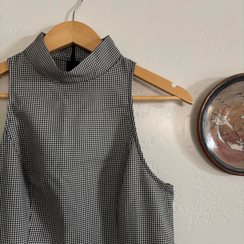 Black & White Houndstooth Mock Neck Dress